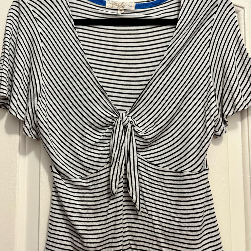 Free People Black and White Tie Front Fitted Blouse - Picture 2 of 6